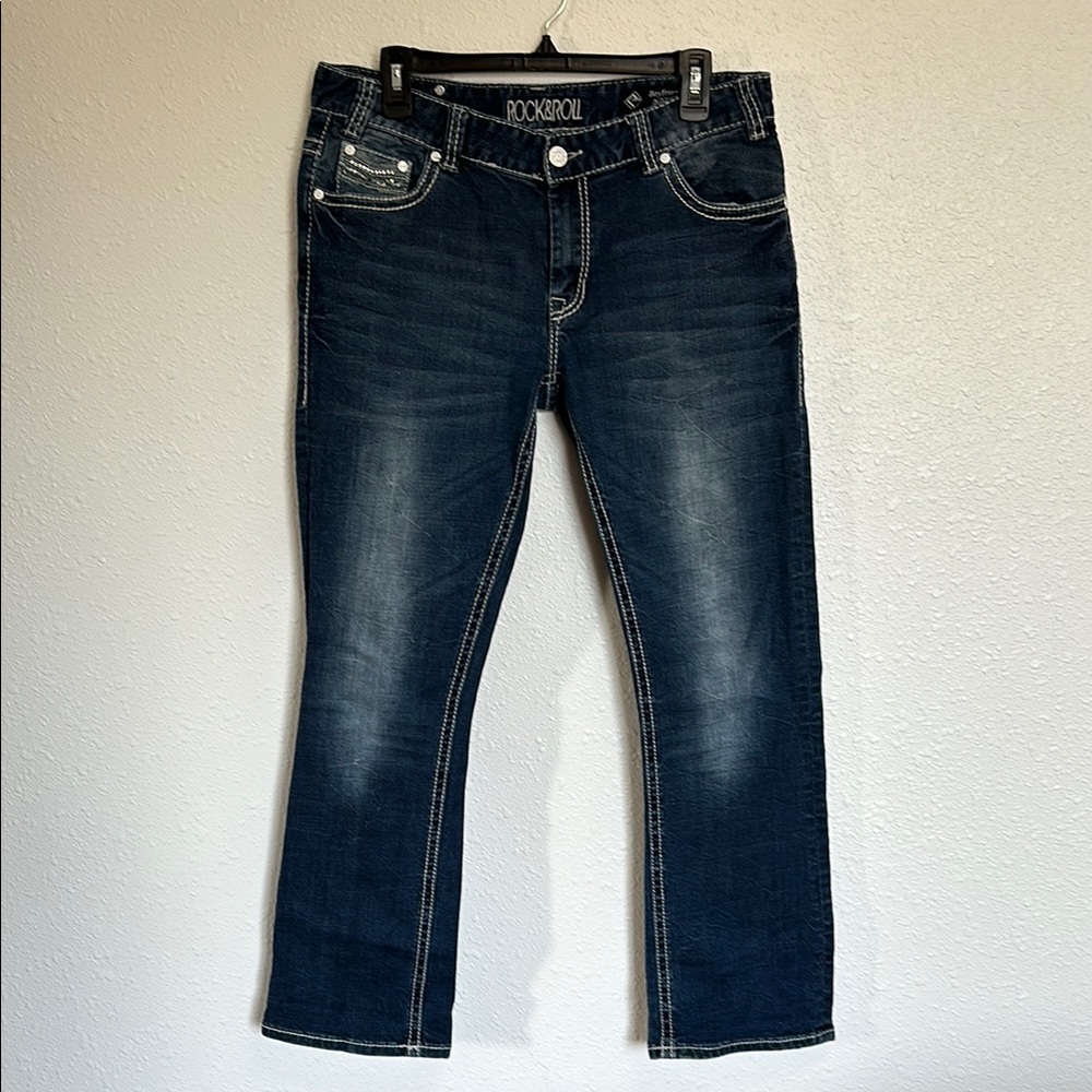 Blue Rock & Roll Cowgirl Dark Wash Boyfriend Jeans Size  30 x 32